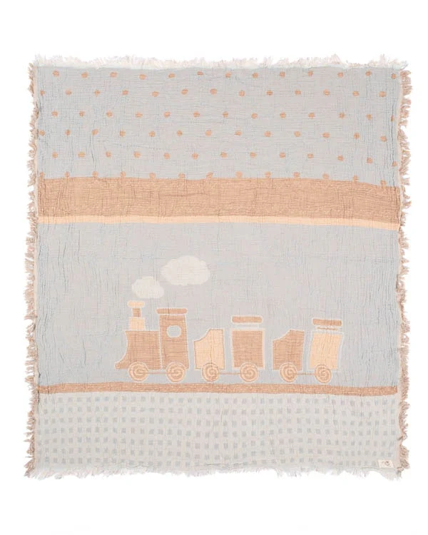 Choo-Choo Train Gauze Receiving Blanket Single with Pouch