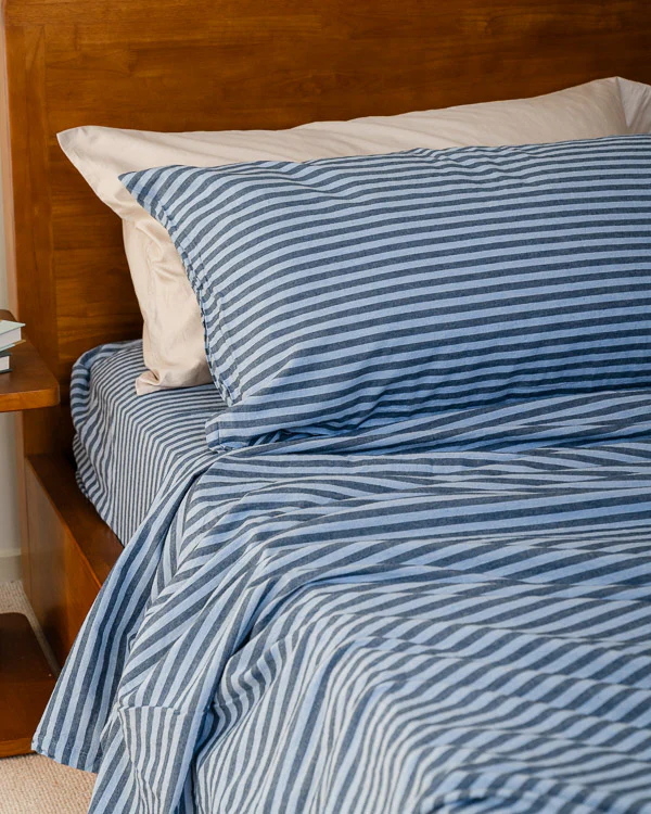 Classic Micro Twill Stripe Melange Sheet Set Indigo - Image 6