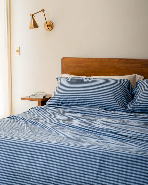 Classic Micro Twill Stripe Melange Sheet Set Indigo - Image 7