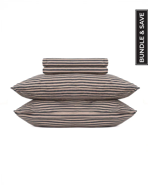 Classic Micro Twill Stripe Melange Sheet Set Steel Grey