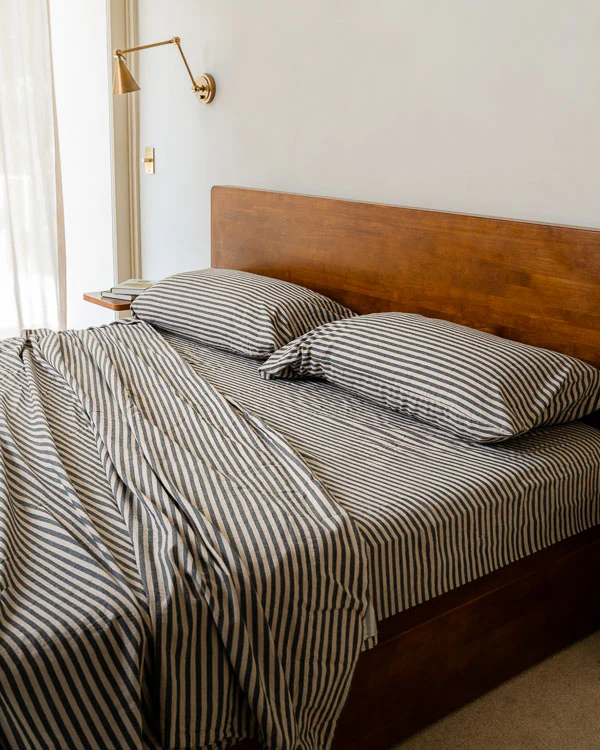 Classic Micro Twill Stripe Melange Flat Top Sheet Steel Grey - Image 4