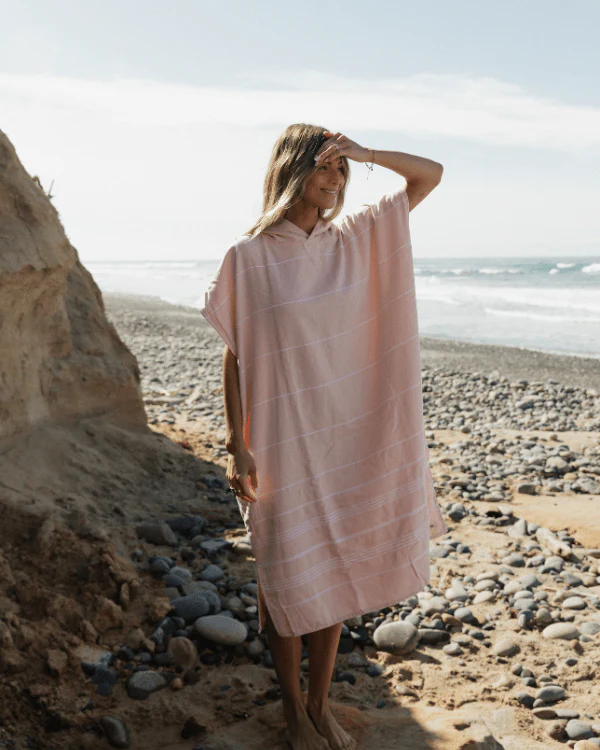 Classic Stripe Hooded Poncho - Calcite Pink - Image 2