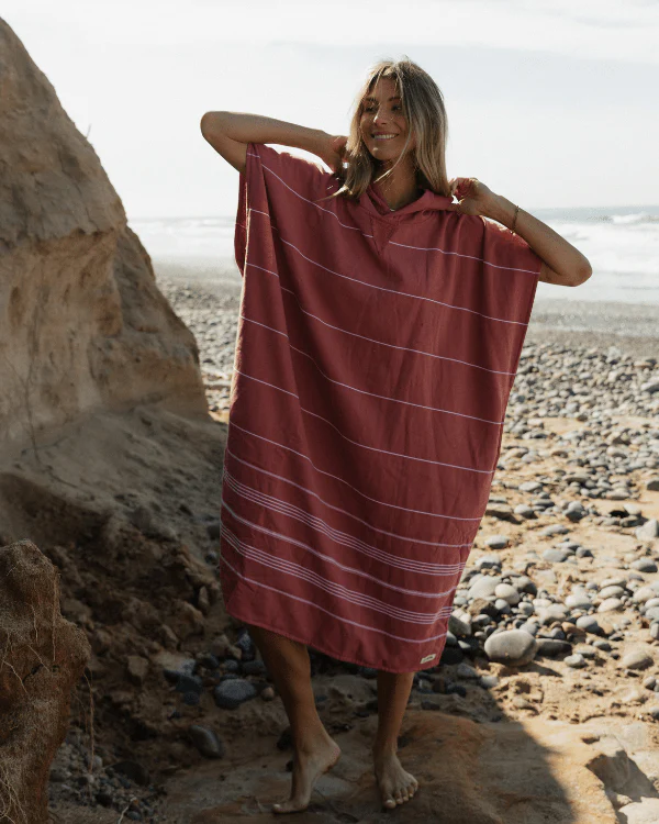 Classic Stripe Hooded Poncho - Withered Rose - Image 2