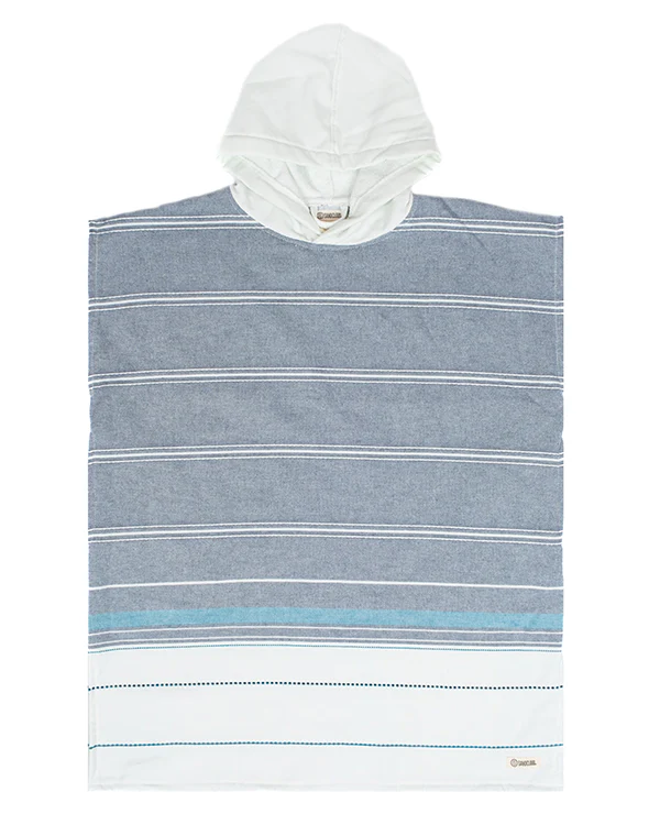 Colorblock Stripe Hooded Poncho Youth - Blue