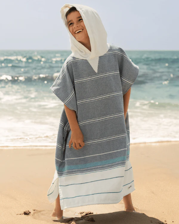 Colorblock Stripe Hooded Poncho Youth - Blue - Image 2