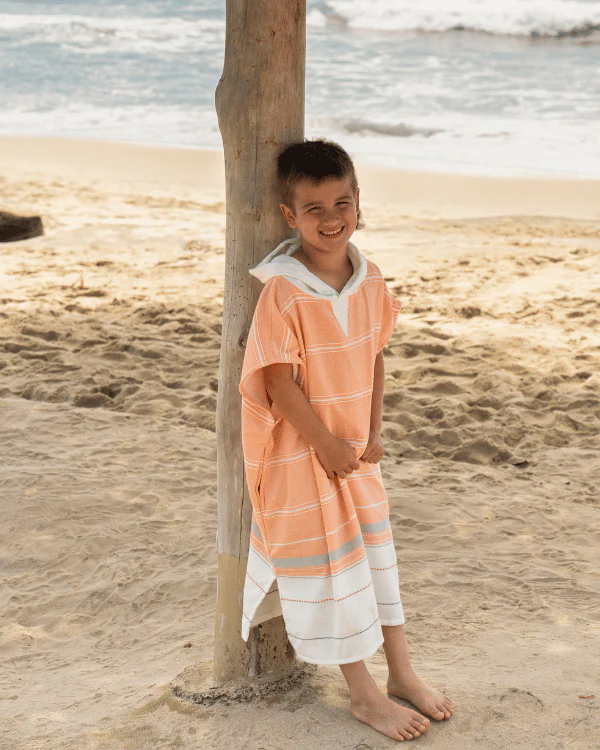 Colorblock Stripe Hooded Poncho Youth - Orange - Image 4
