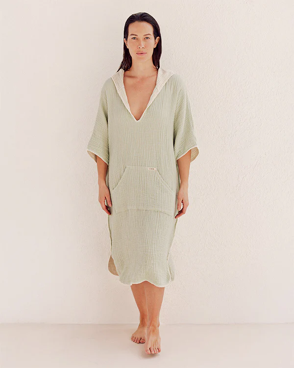 Falta Gauze Hooded Poncho - Sage - Image 6