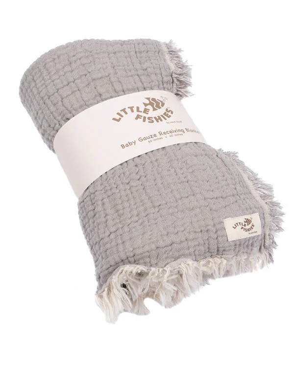 Little Fishies Gauze Receiving Blanket - Grey