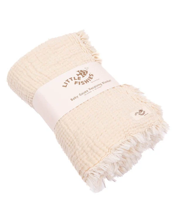 Little Fishies Gauze Receiving Blanket - Natural