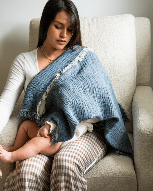 Little Fishies Gauze Receiving Blanket - Navy - Image 2