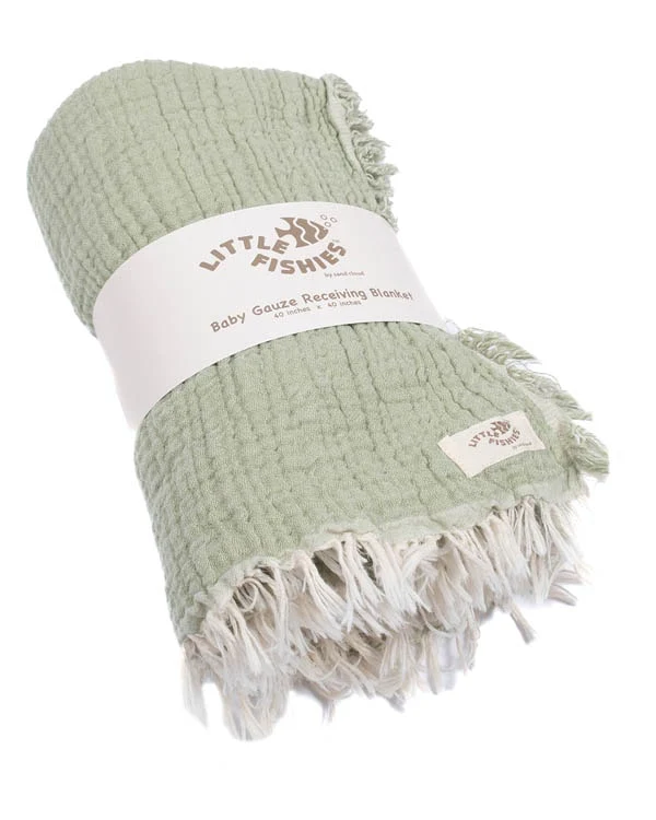 Little Fishies Gauze Receiving Blanket - Sage