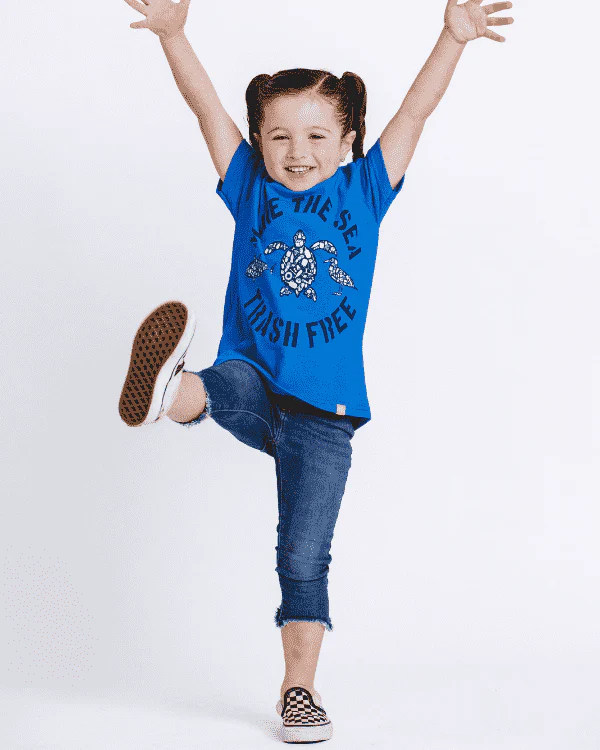 Make The Sea Trash Free Kids Tee - Sapphire Blue - Image 4