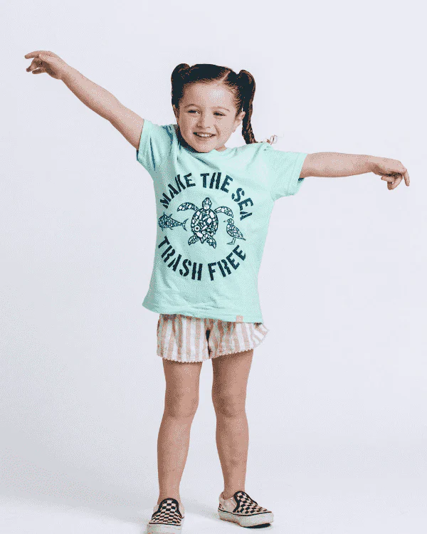 Make The Sea Trash Free Kids Tee - Soft Mint - Image 2