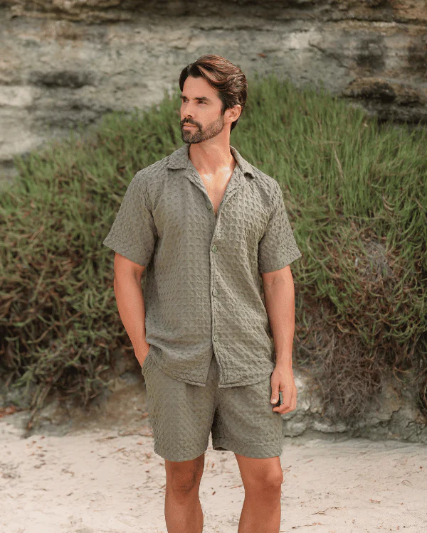 Orb Button Down Waffle Shirt - Olive - Mens - Image 6